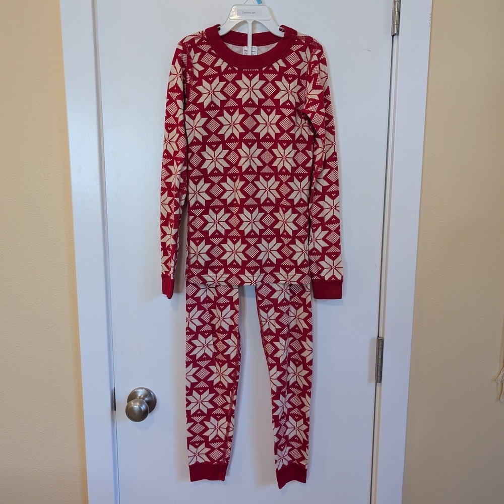 Hanna Andersson Pajamas Kids Size 10 Red Nordic Snowflake Organic Cotton Set